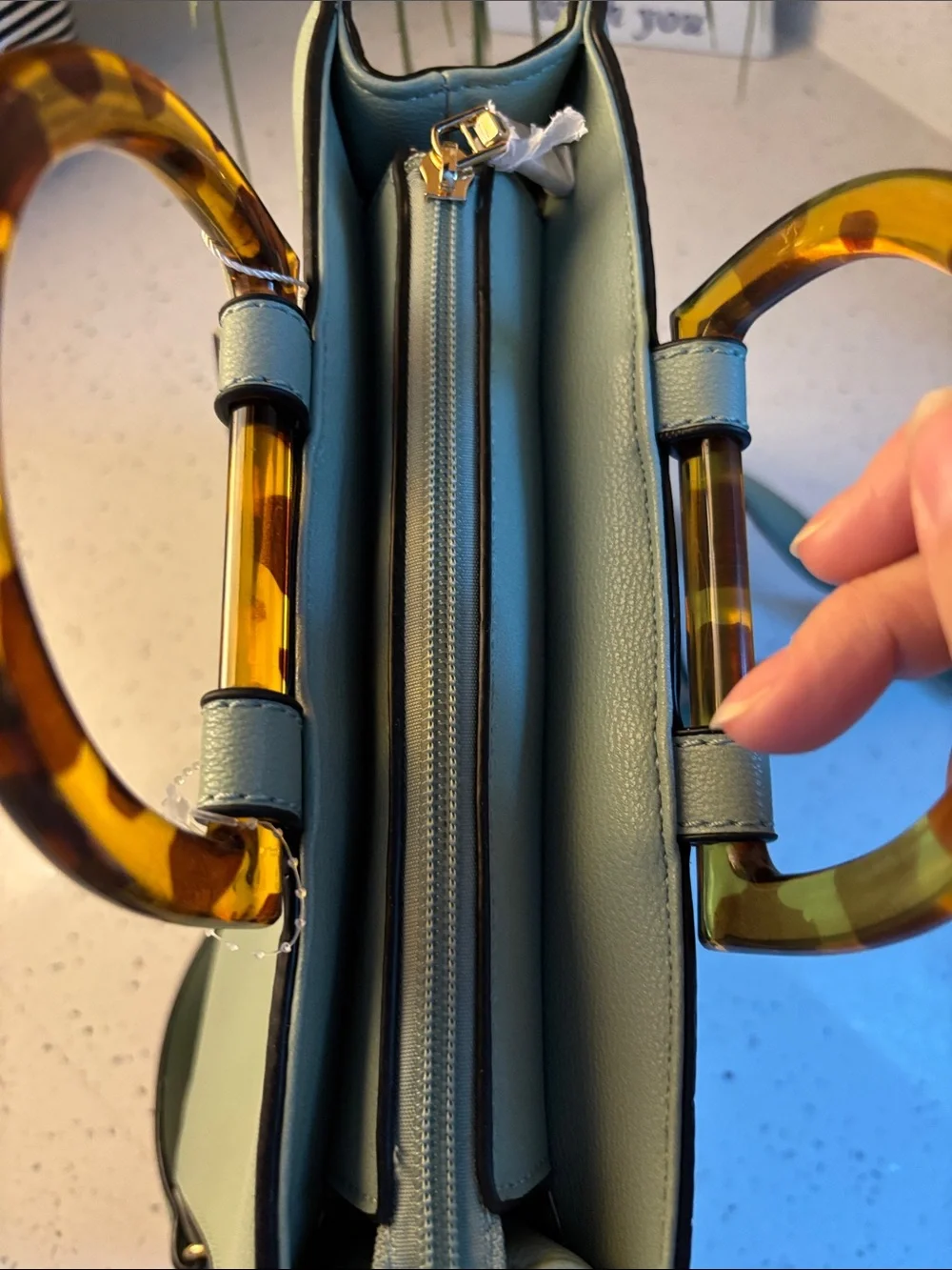 Isabelle Vegan Mint Green Purse with Tortoiseshell Handles